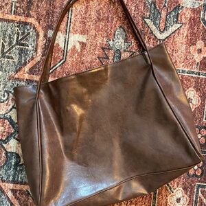 Brown Faux Leather Tote Purse Bag